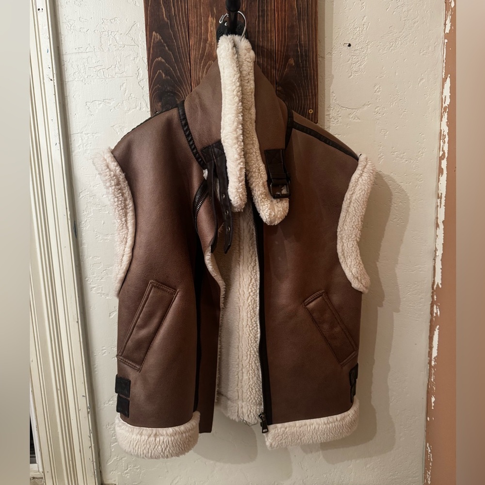 Tan and Brown Shearling Women’s Oversized Vest